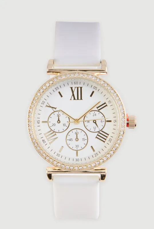 Roman Numeral Rhinestone Trim Analog Watch made by Rainbow