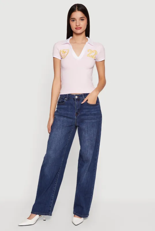 Embroidered 22 Graphic Short Sleeve Polo Top made by Rainbow