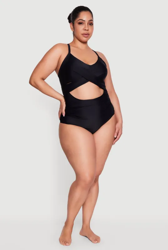 Plus Size Cut Out One Piece Swimsuit made by Rainbow