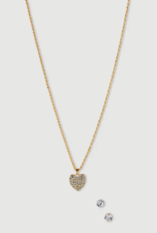 Cubic Zirconia Heart Necklace and Stud Earrings made by Rainbow