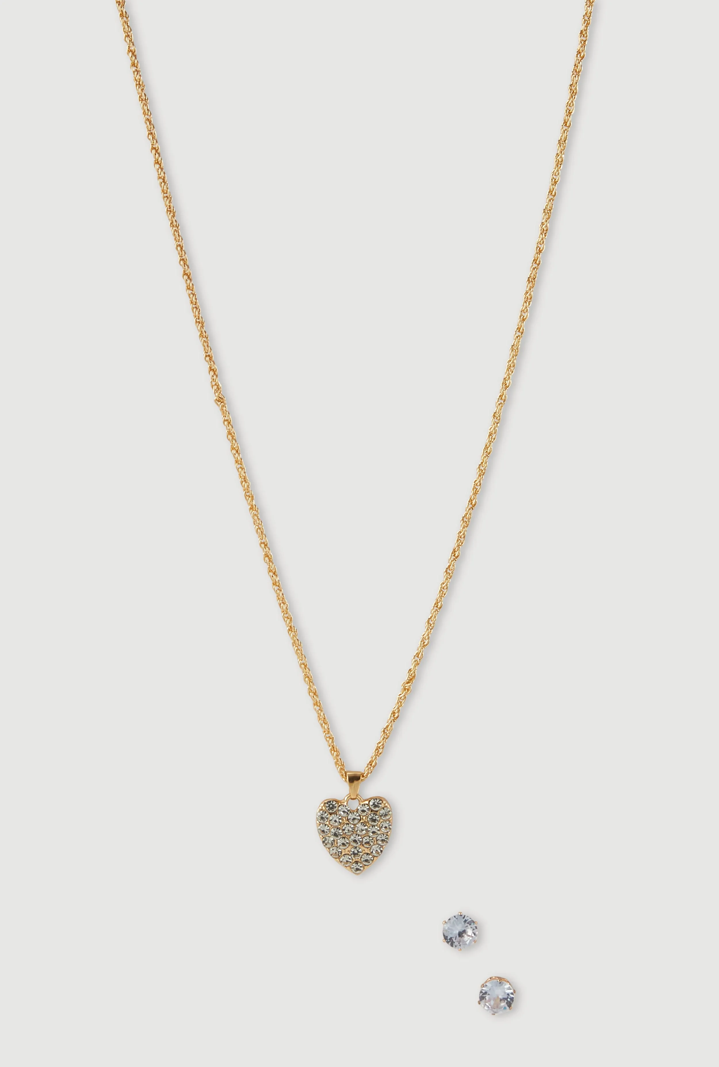 Cubic Zirconia Heart Necklace and Stud Earrings sold by Rainbow