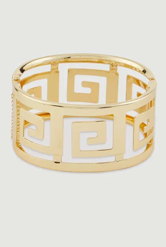 Greek Key Metallic Hinge Cuff Bracelet made by Rainbow