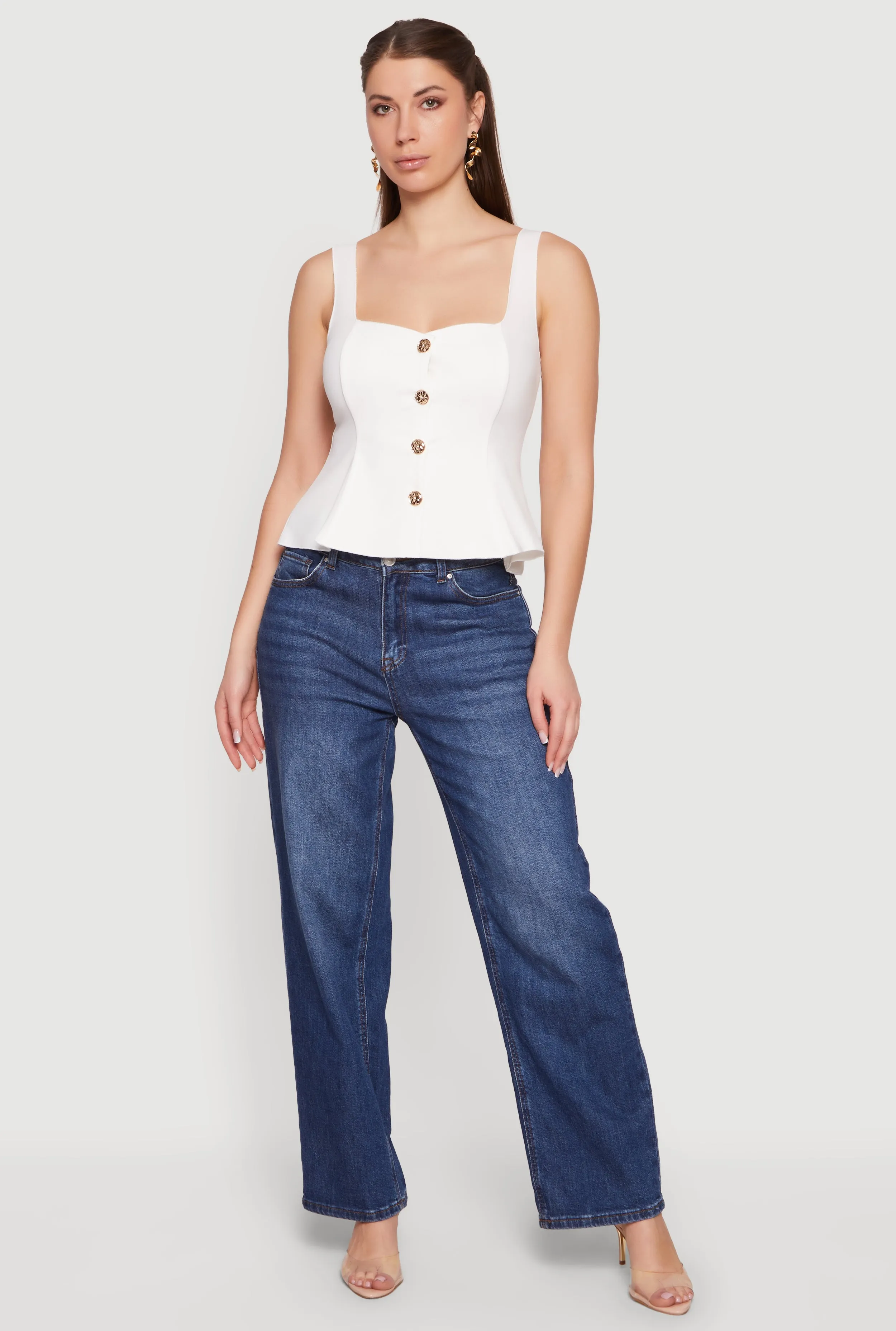 Sleeveless Button Front Peplum Top sold by Rainbow