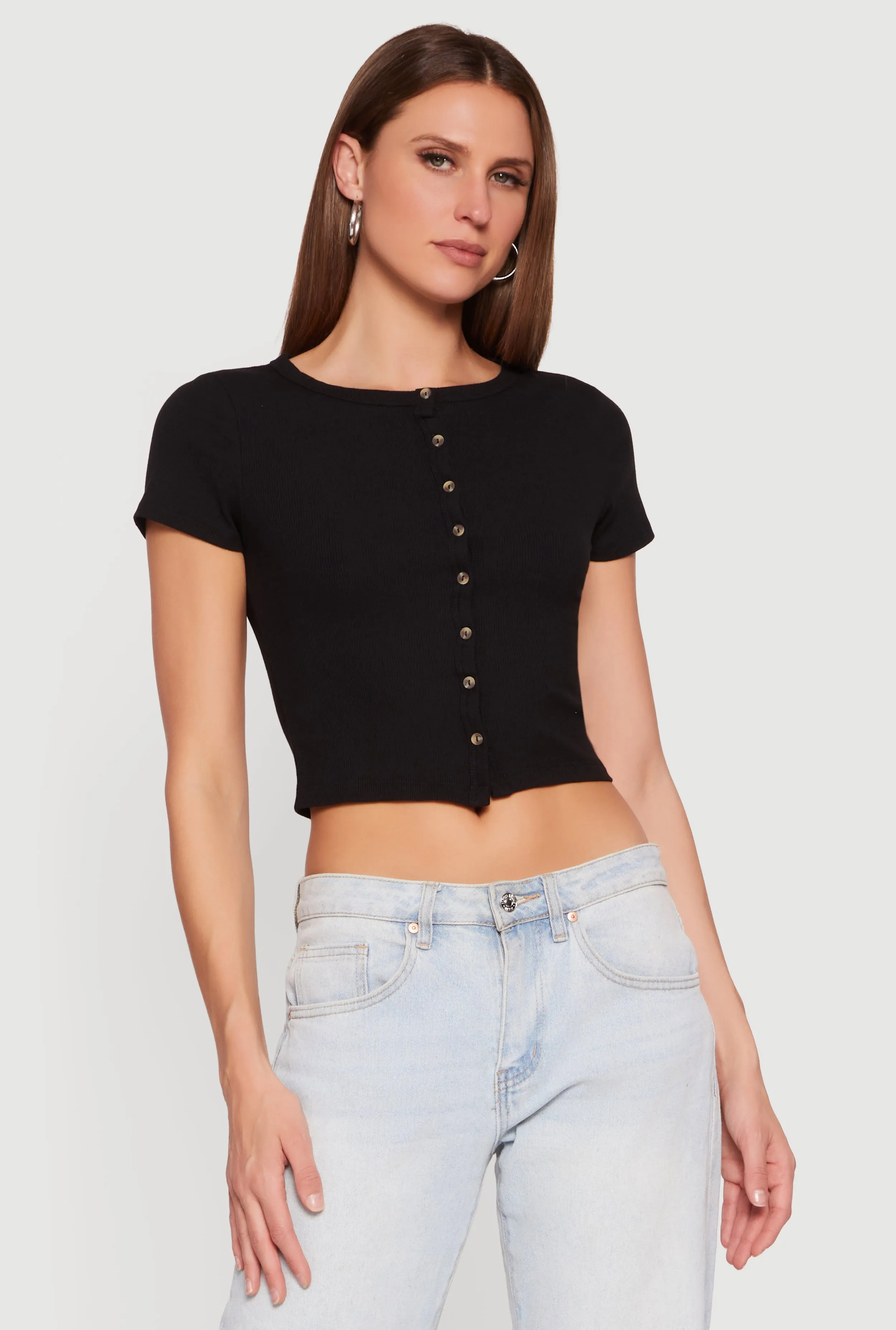 Ribbed Knit Button Front Crop Top sold by Rainbow product image thumbnail 2