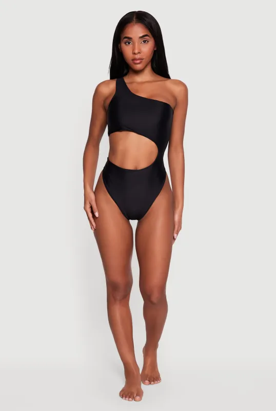 Asymmetrical Cut Out One Shoulder One Piece Swimsuit made by Rainbow