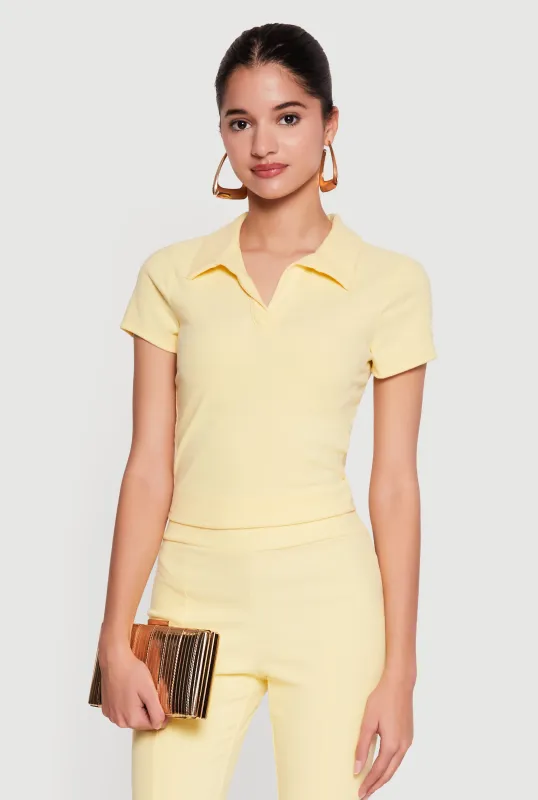 Brushed Knit Short Sleeve Polo Top made by Rainbow