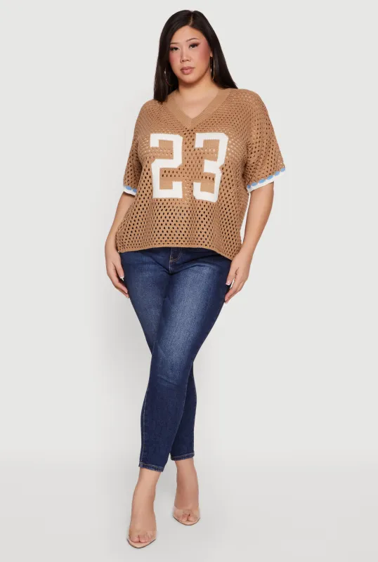 Plus Size 23 Short Sleeve Crochet Football Jersey made by Rainbow