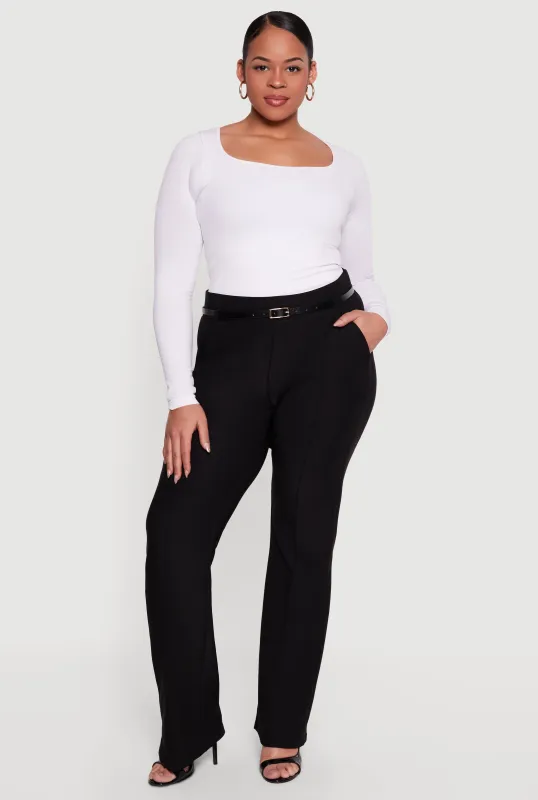 Plus Size Belted High Waisted Dress Pants made by Rainbow