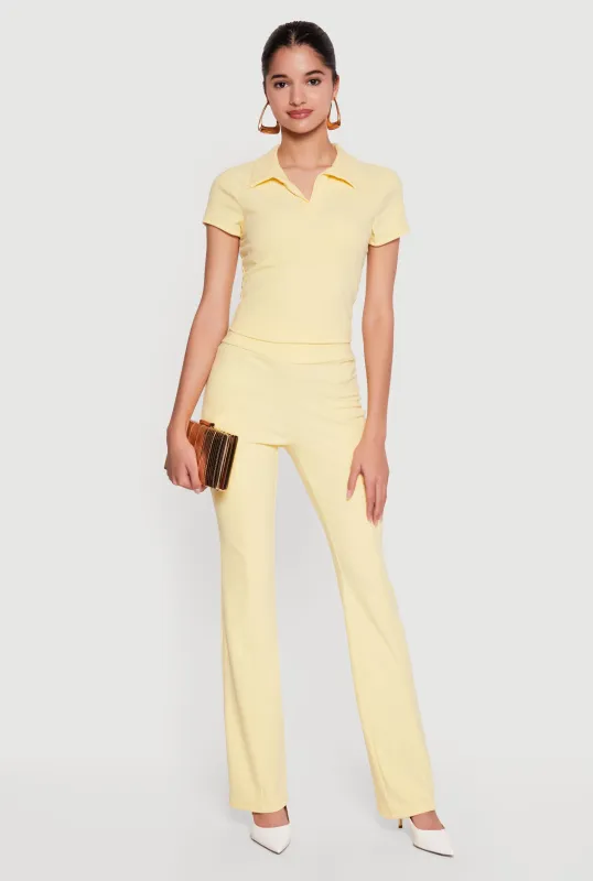 Brushed Rib Knit High Waisted Slim Leg Pants made by Rainbow