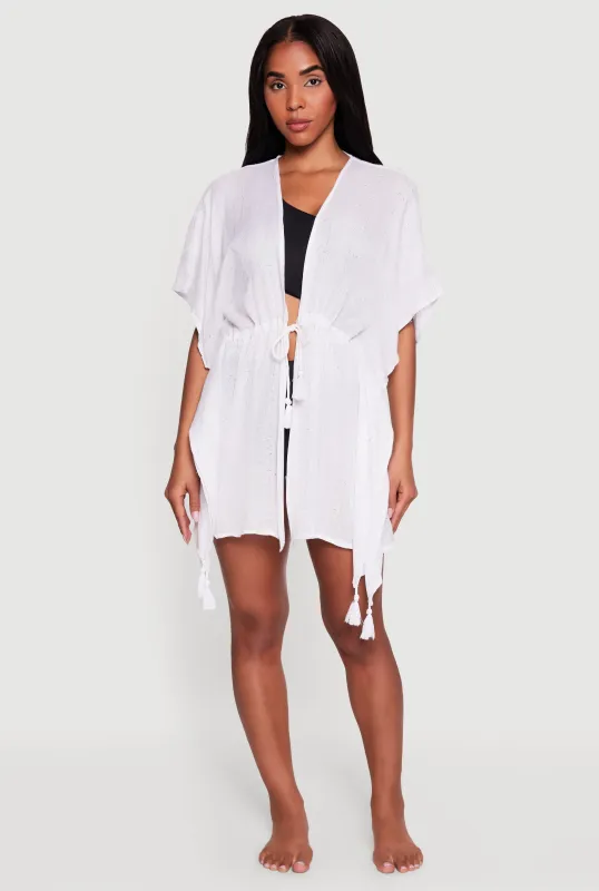 Sequin Detail Tie Front Cover Up Kimono made by Rainbow