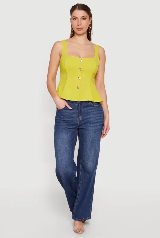 Sleeveless Button Front Peplum Top made by iris