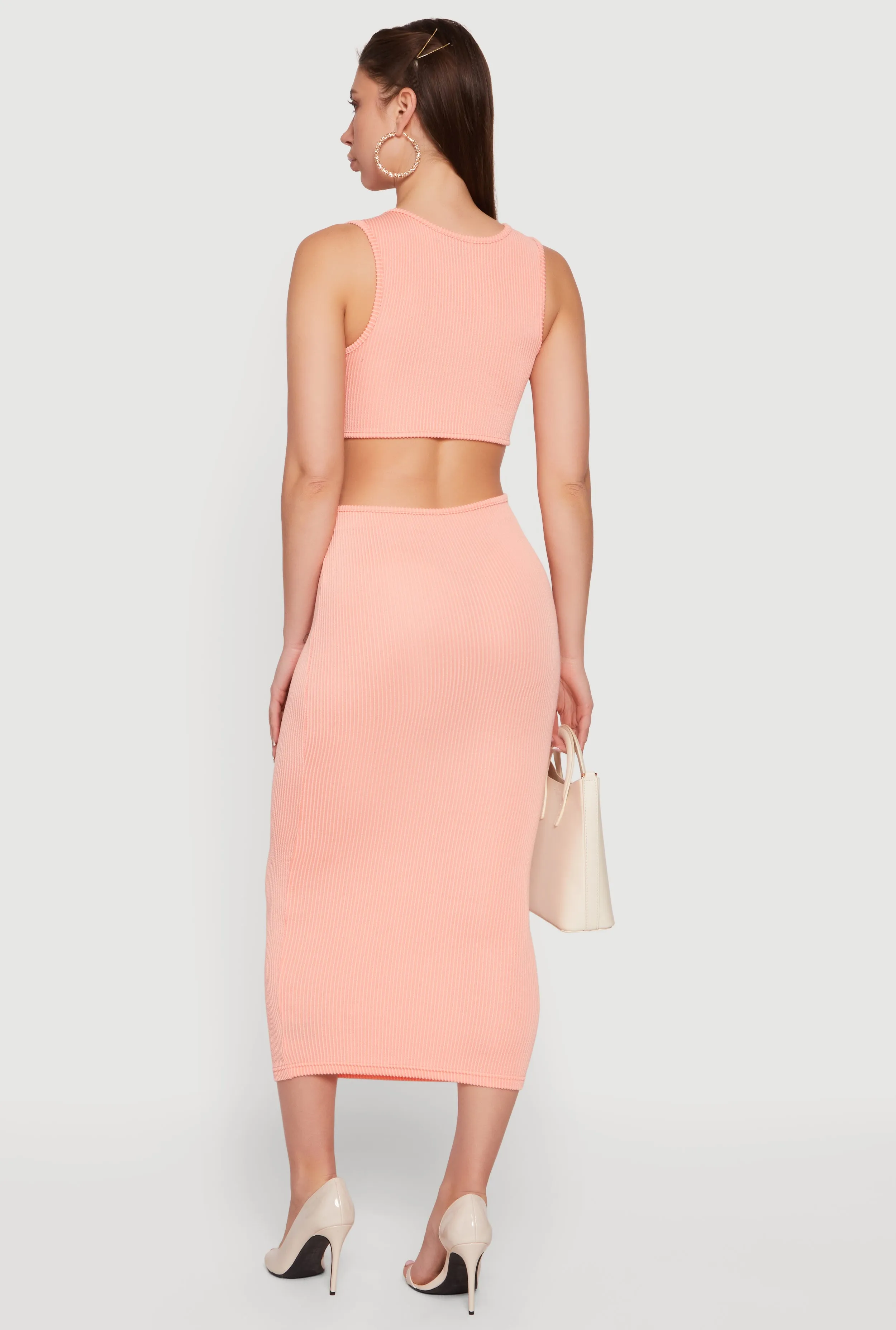 Ribbed Knit Cut Out Detail Scoop Neck Midi Dress sold by Rainbow product image thumbnail 3