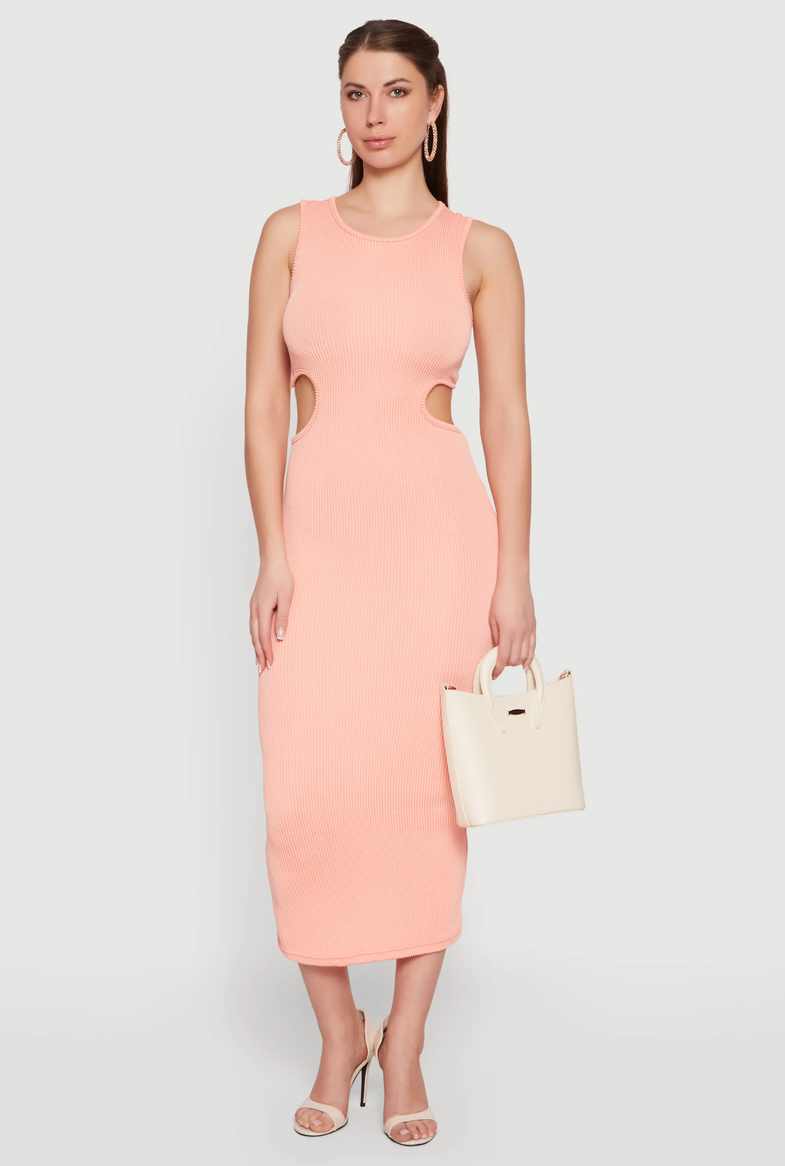 Ribbed Knit Cut Out Detail Scoop Neck Midi Dress sold by Rainbow