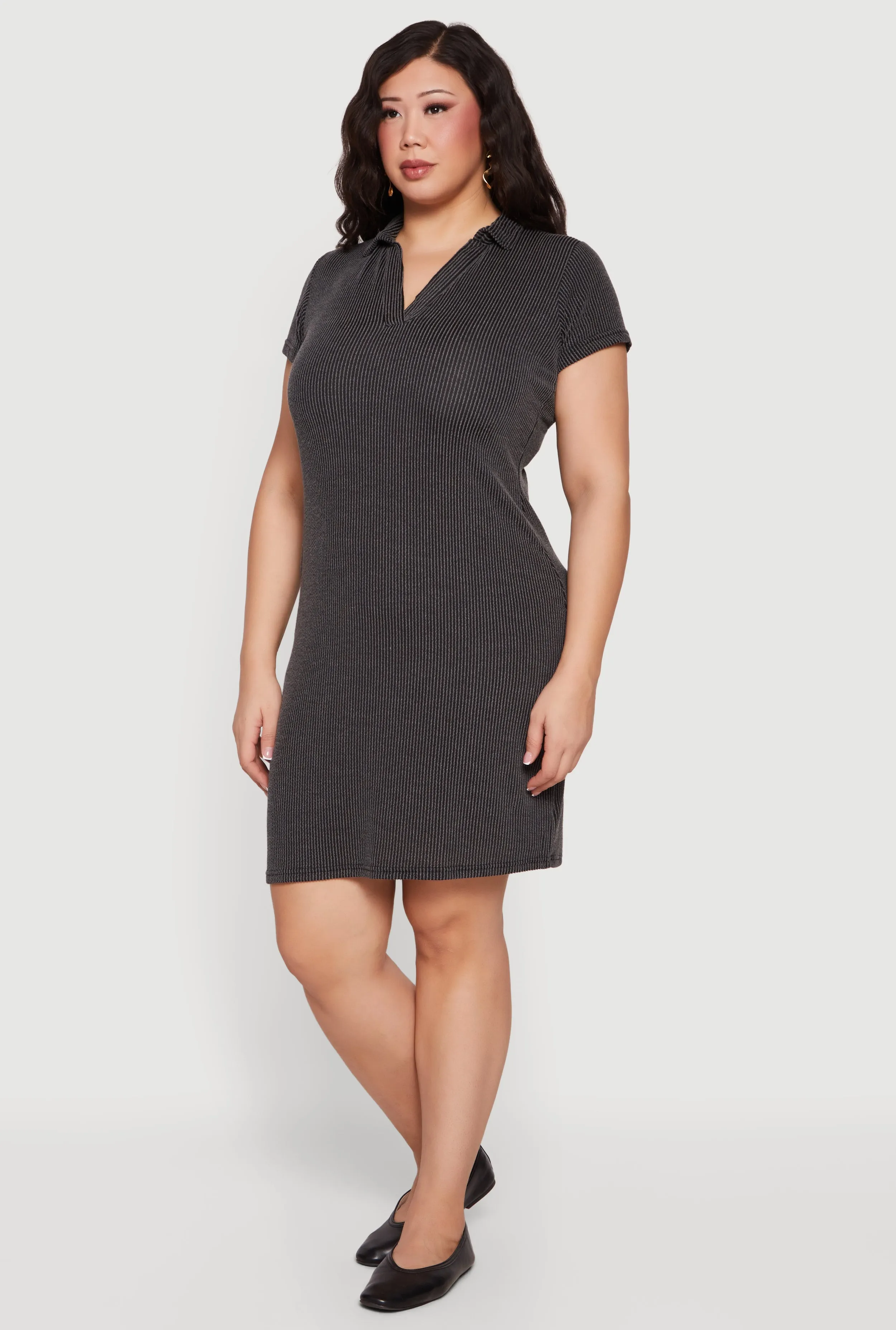 Plus Size Rib Knit Short Sleeve Mini Polo Dress sold by Rainbow product image thumbnail 2