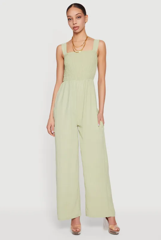 Crepe Knit Smocked Wide Leg Jumpsuit made by Rainbow