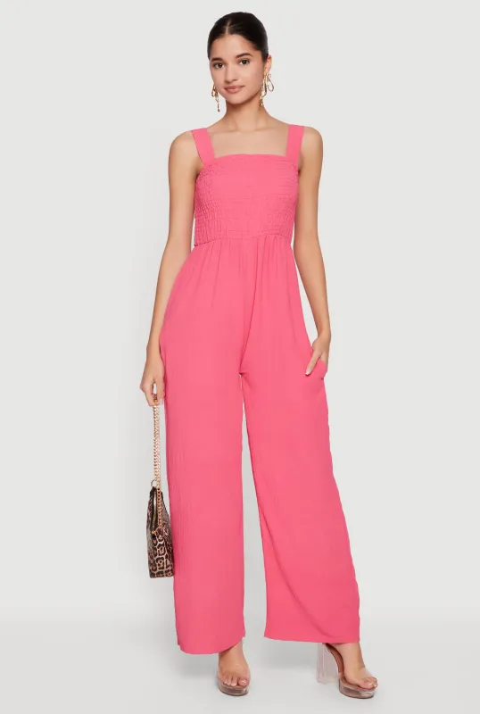 Crepe Knit Smocked Wide Leg Jumpsuit made by Rainbow