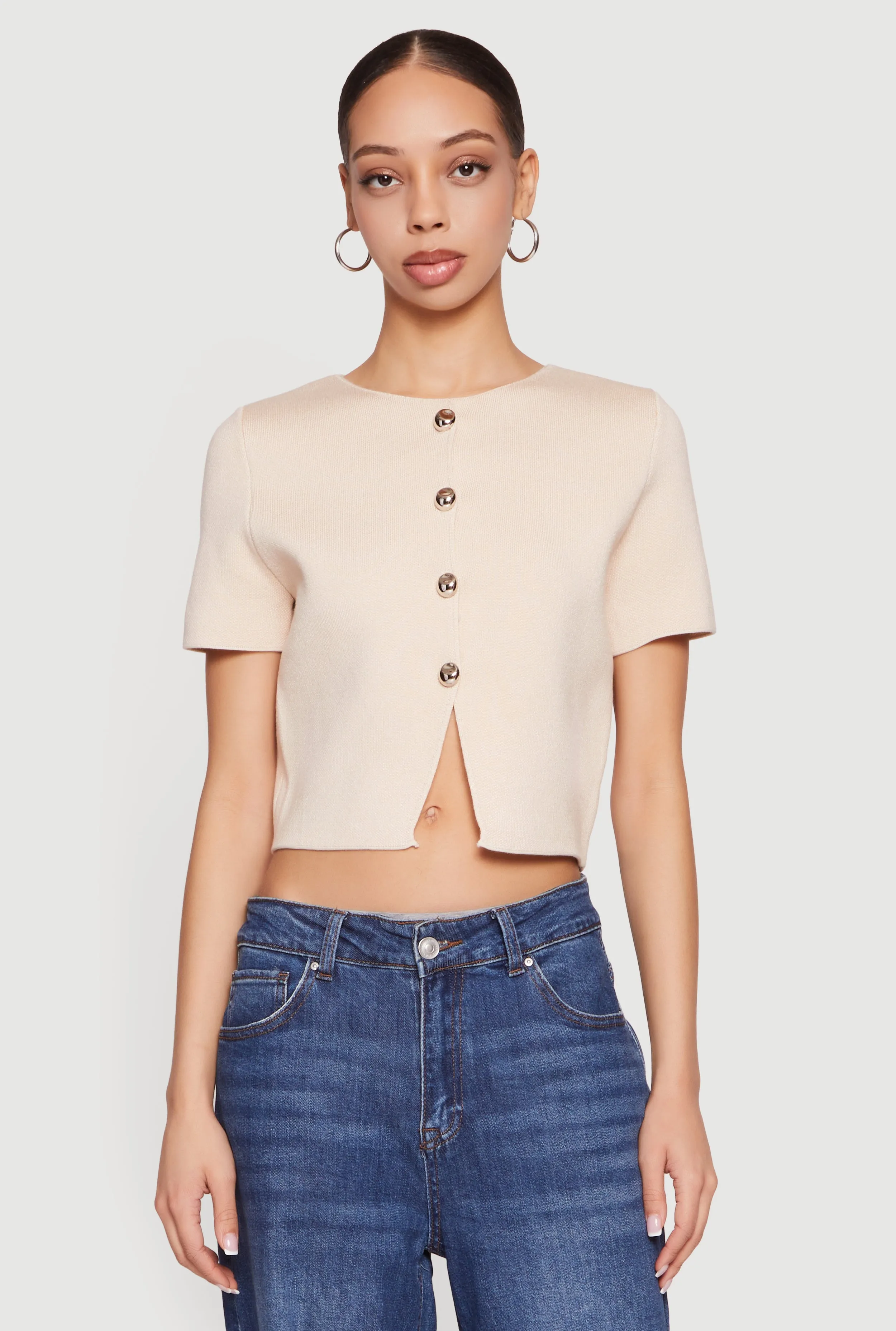 Metallic Button Front Short Sleeve Sweater sold by Rainbow product image thumbnail 2