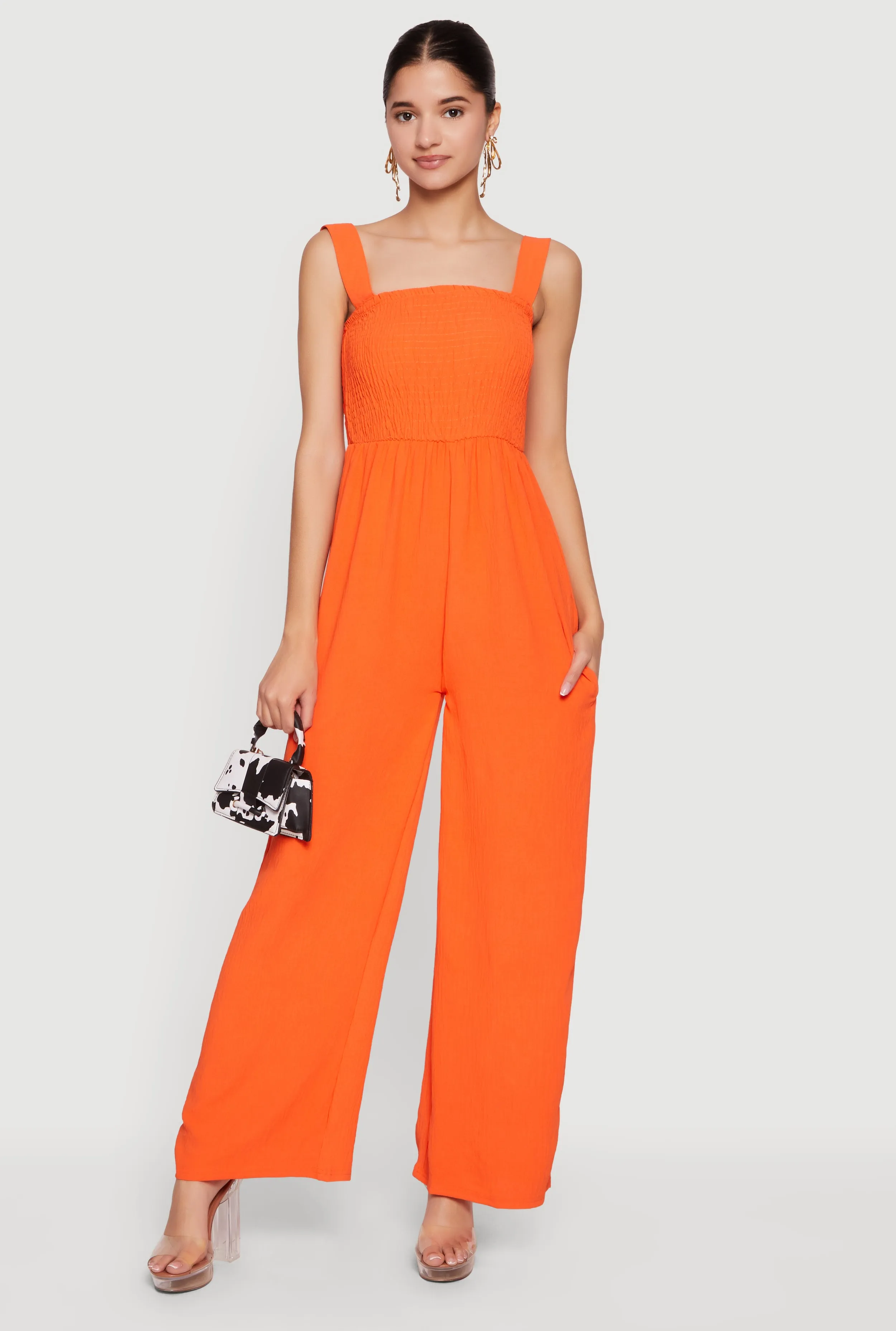 Crepe Knit Smocked Wide Leg Jumpsuit sold by Rainbow