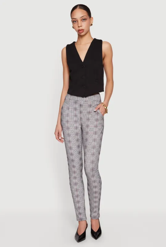 Houndstooth Plaid Pull On Skinny Pants made by Rainbow