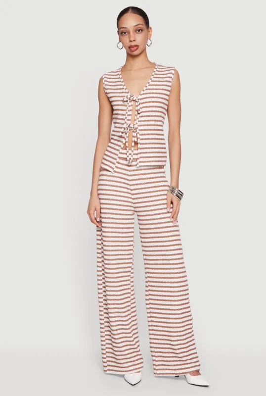 Striped Textured Knit Pull On Pants made by Rainbow