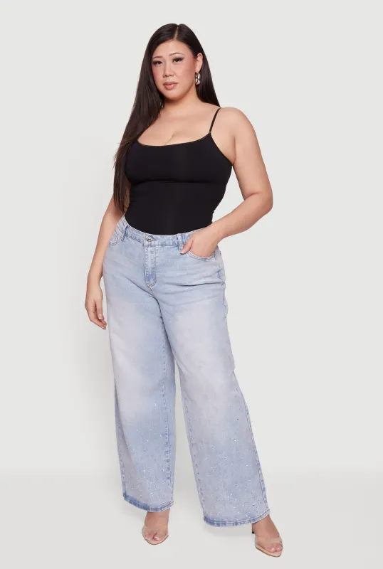 Plus Size Almost Famous Rhinestone Wide Leg Jeans made by Almost Famous