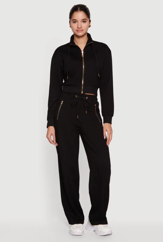 Zipper Detail Straight Leg Sweatpants made by Rainbow