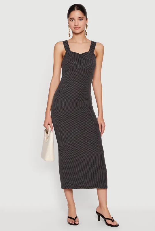 Ribbed Knit Sweetheart Neckline Midi Dress made by Rainbow