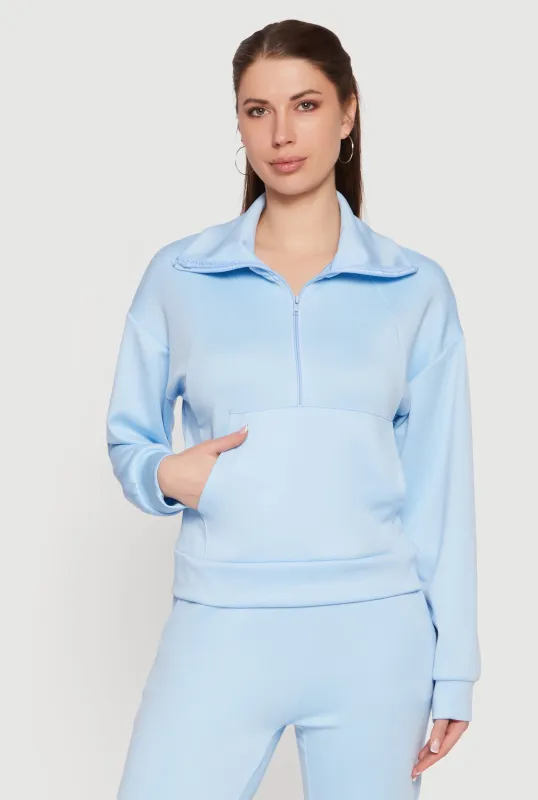 Long Sleeve Half Zip Front Kangaroo Pocket Pullover made by Rainbow