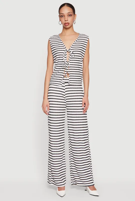 Striped Textured Knit Pull On Pants made by Rainbow