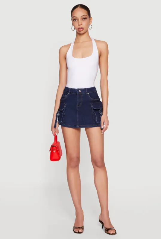 Mini Cargo Pocket Denim Skirt with Buckles made by Haute Monde