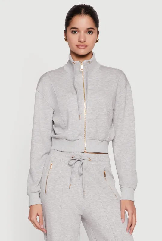 Drawstring Mock Neck Zip Front Track Jacket made by Rainbow