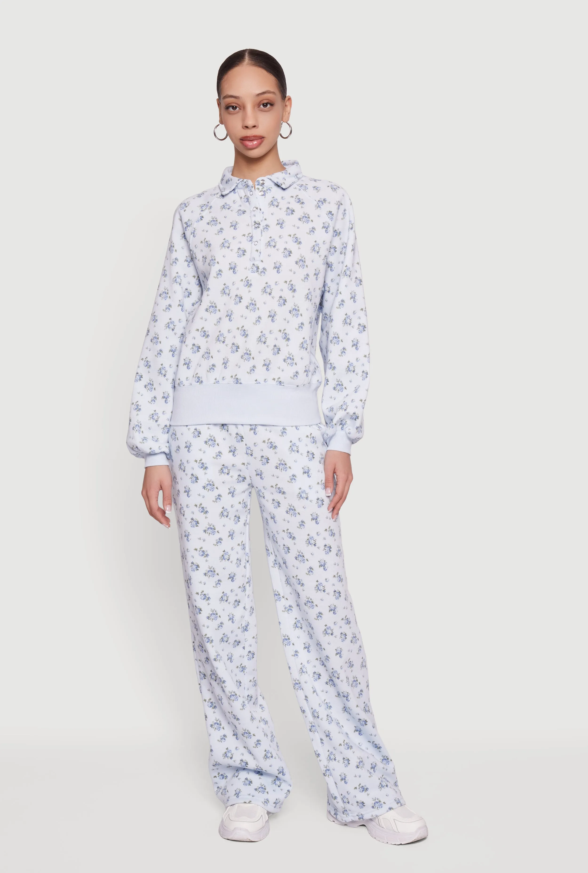 Ditsy Floral Print Raglan Sleeve Polo Sweatshirt sold by Rainbow product image thumbnail 2