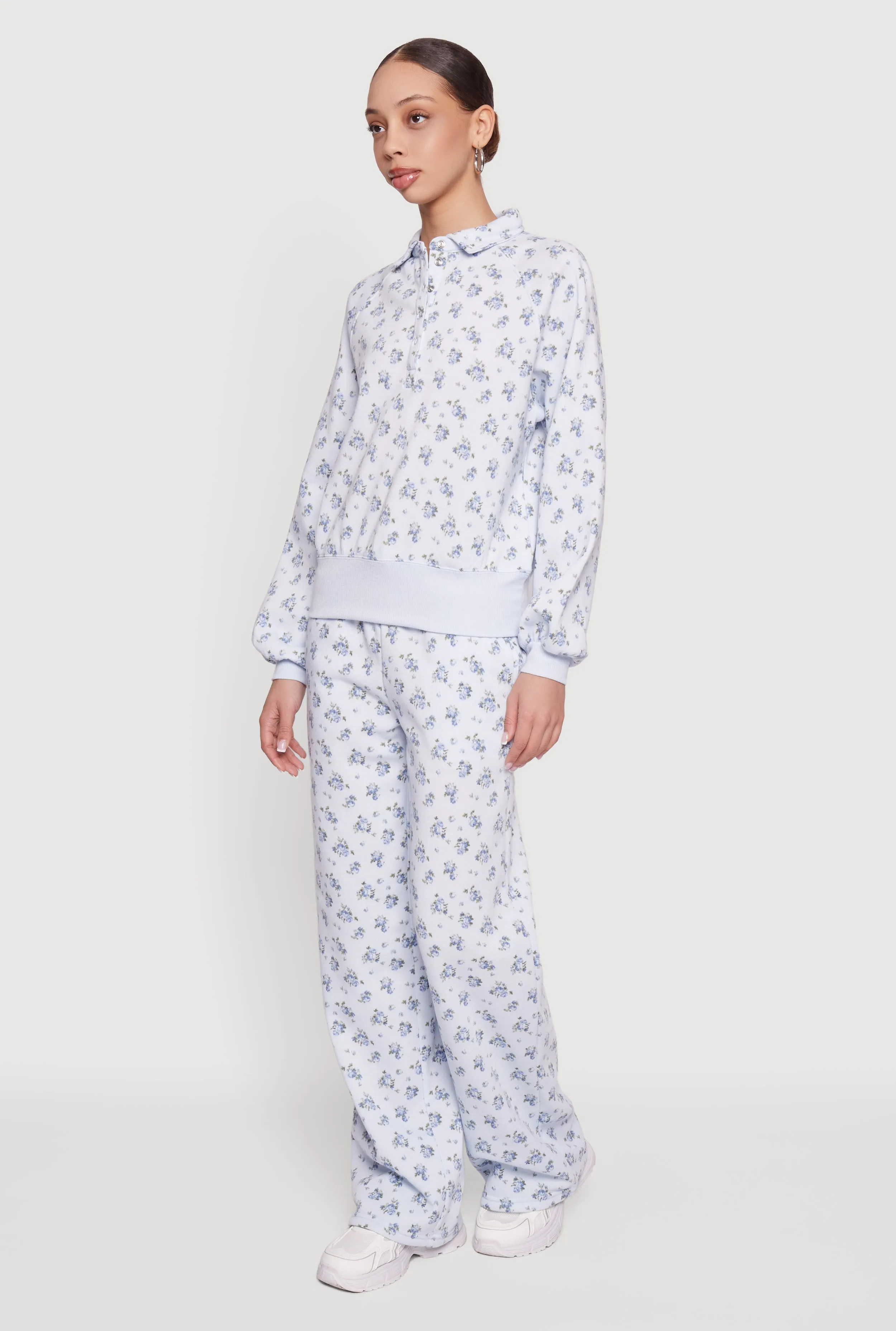 Ditsy Floral Print Raglan Sleeve Polo Sweatshirt sold by Rainbow product image thumbnail 3