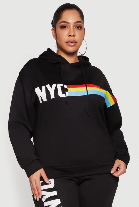 Plus Size NYC Graphic Hooded Sweatshirt made by Rainbow