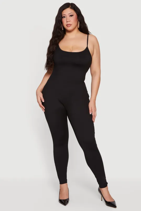 Plus Size Scoop Neck Spaghetti Strap Catsuit made by Rainbow