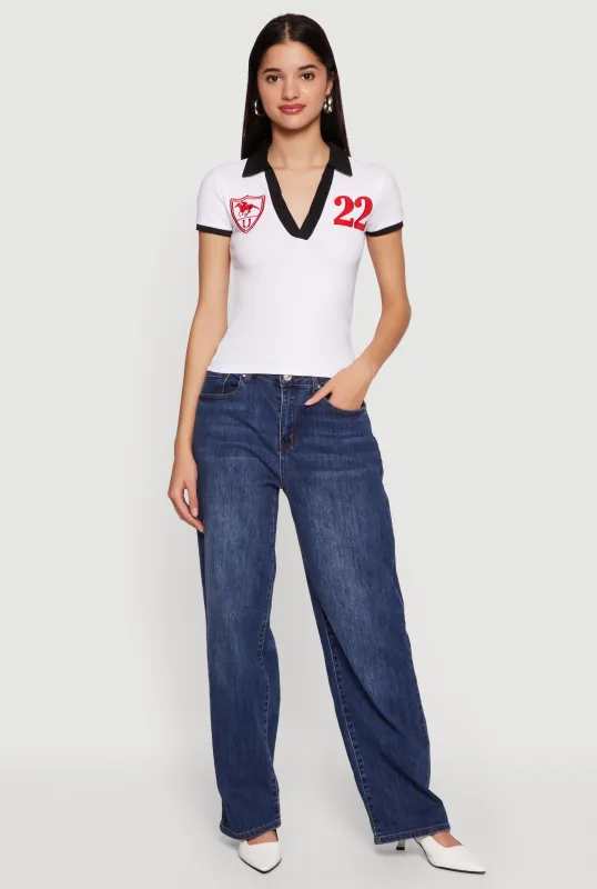 Embroidered 22 Graphic Short Sleeve Polo Top made by Rainbow