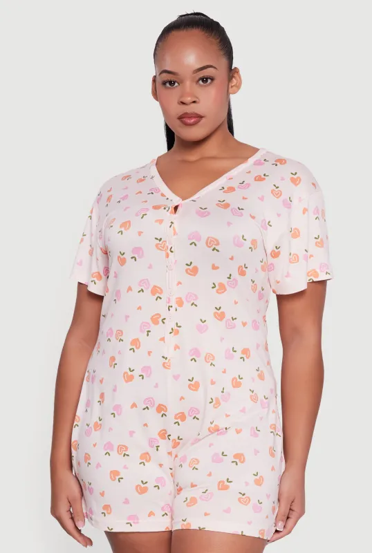 Plus Size Juicy Graphic V-Neck Pajama Romper made by Rainbow