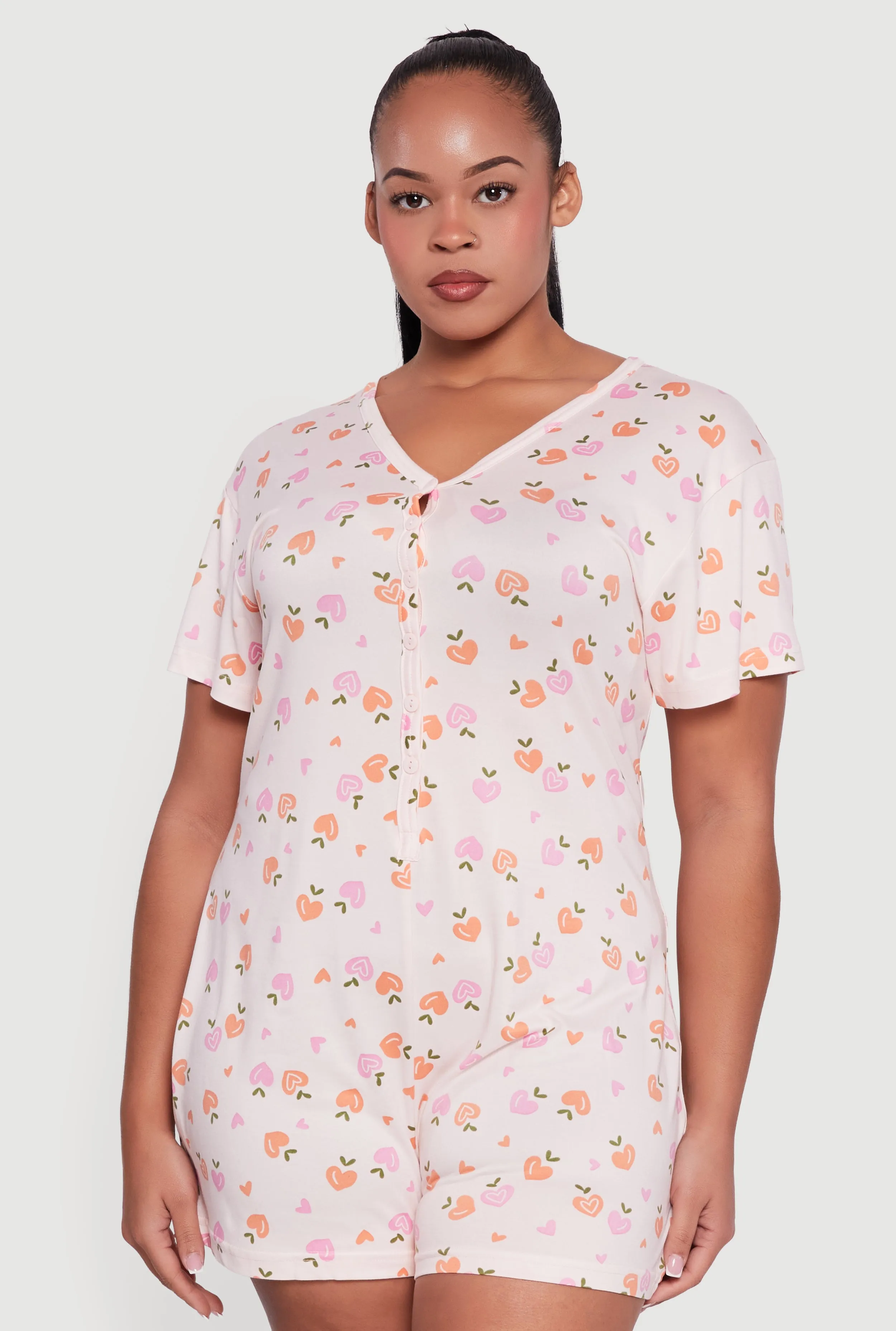 Plus Size Juicy Graphic V-Neck Pajama Romper sold by Rainbow