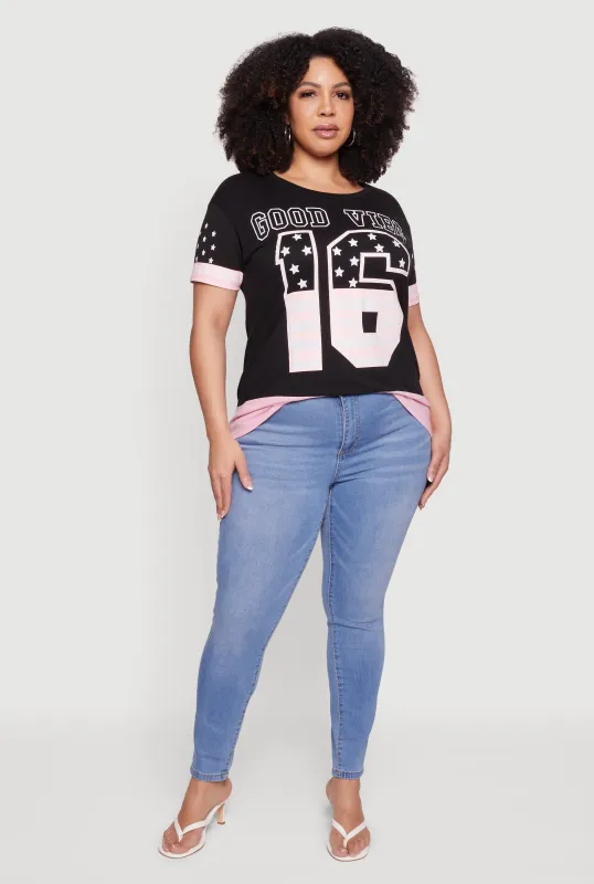 Plus Size Good Vibes 16 Graphic Tee made by Rainbow