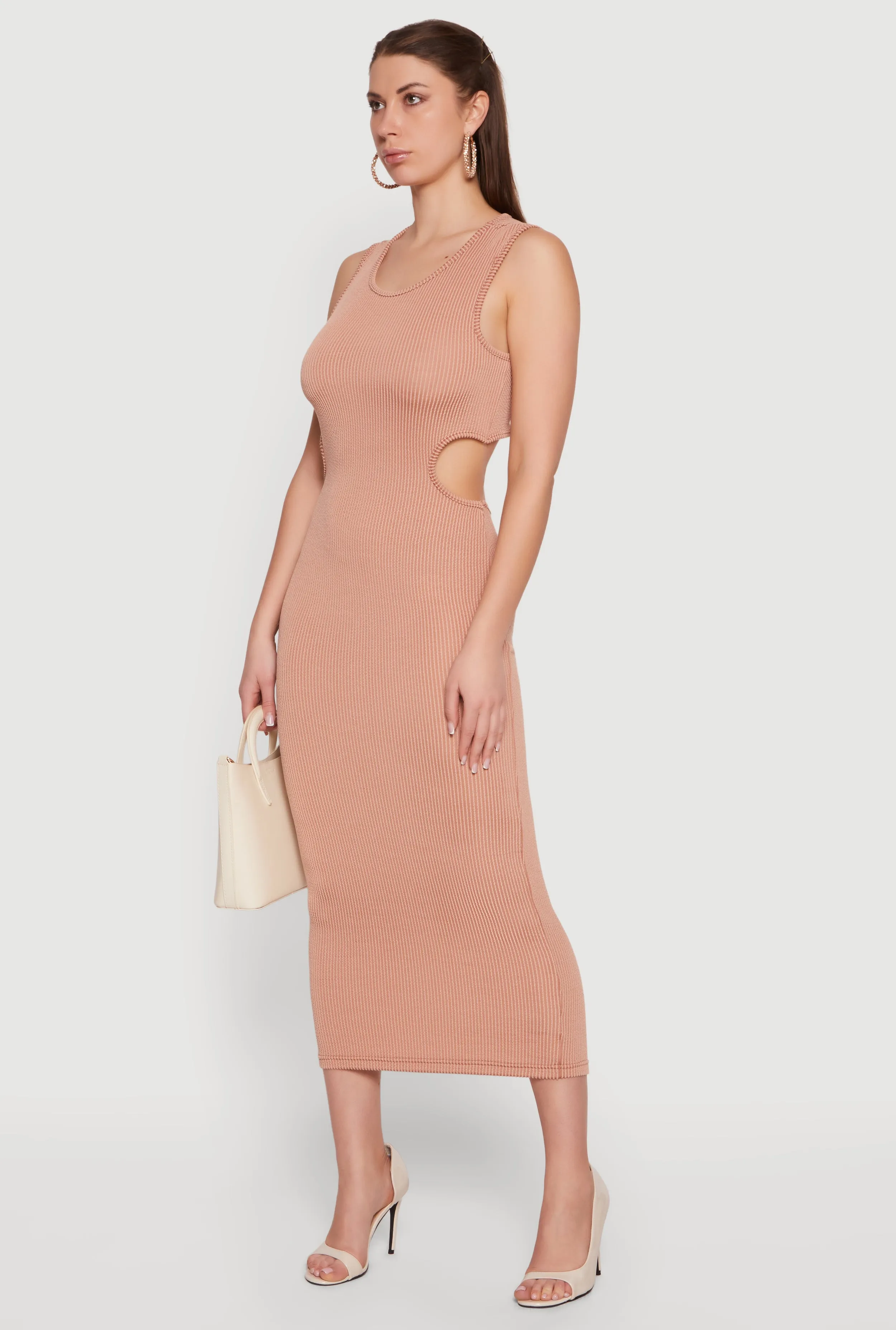 Ribbed Knit Cut Out Detail Scoop Neck Midi Dress sold by Rainbow product image thumbnail 2