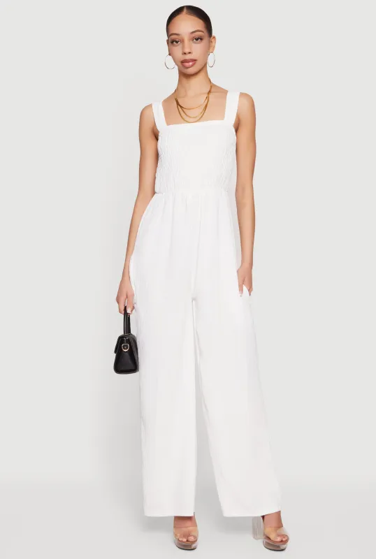 Crepe Knit Smocked Wide Leg Jumpsuit made by Rainbow