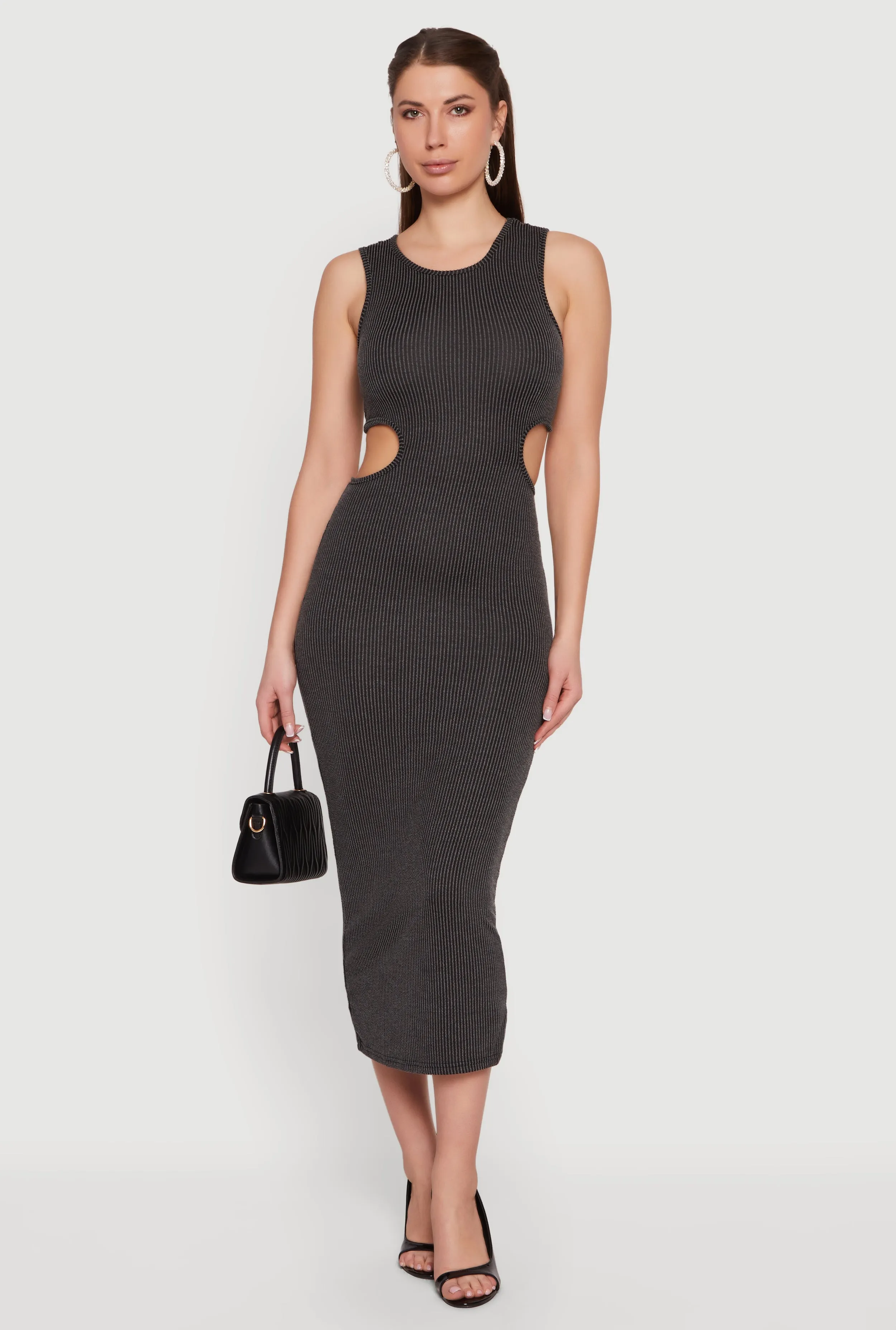 Ribbed Knit Cut Out Detail Scoop Neck Midi Dress sold by Rainbow product image thumbnail 3