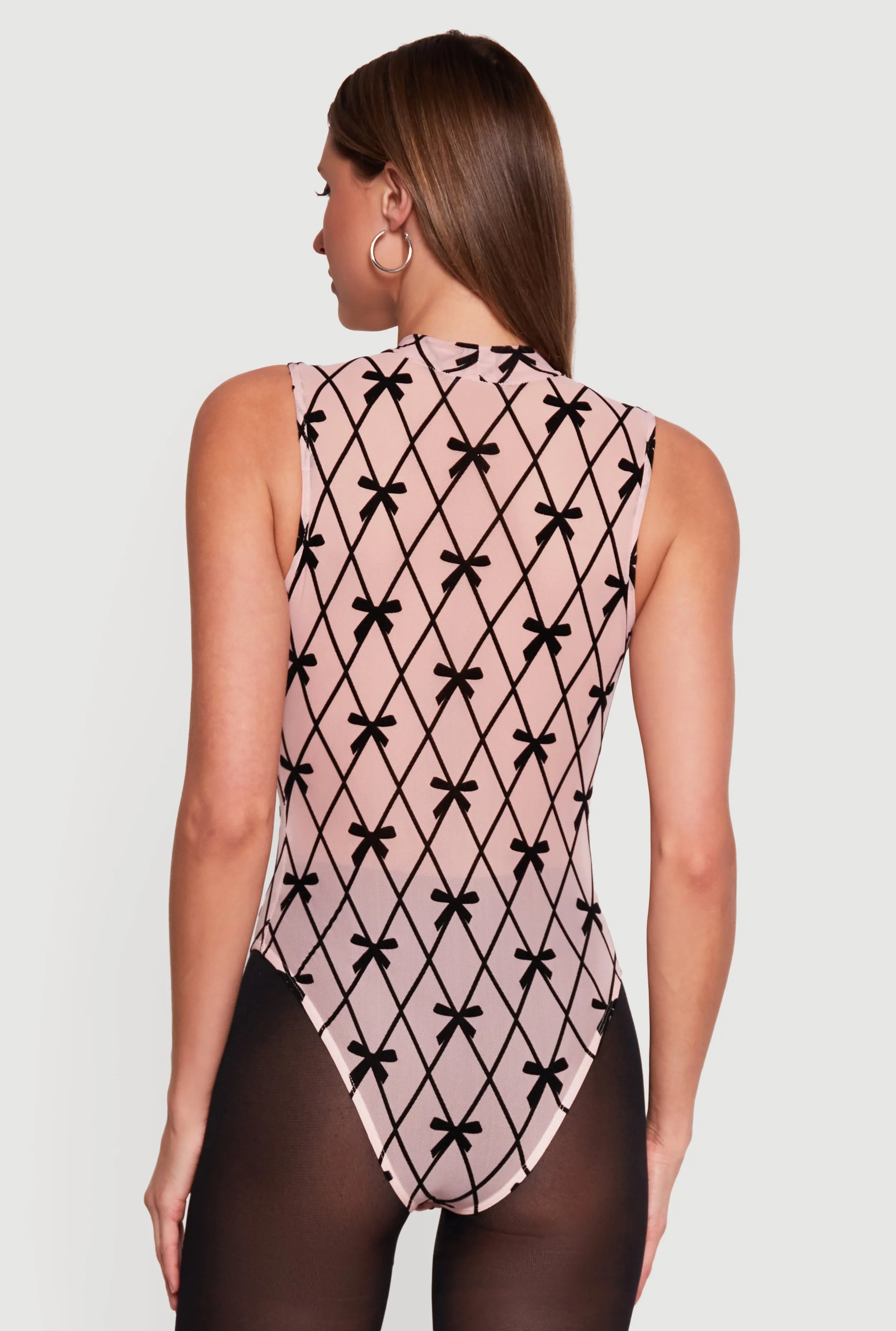 Bow Patterned Velvet Burnout Sleeveless Mock Neck Bodysuit sold by Rainbow product image thumbnail 5