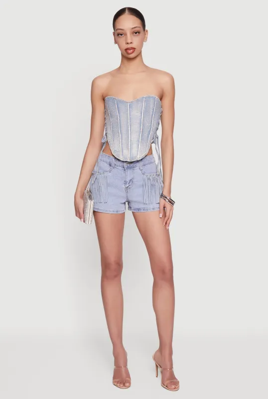 Almost Famous Studded Fringe Detail Denim Shorts made by Almost Famous