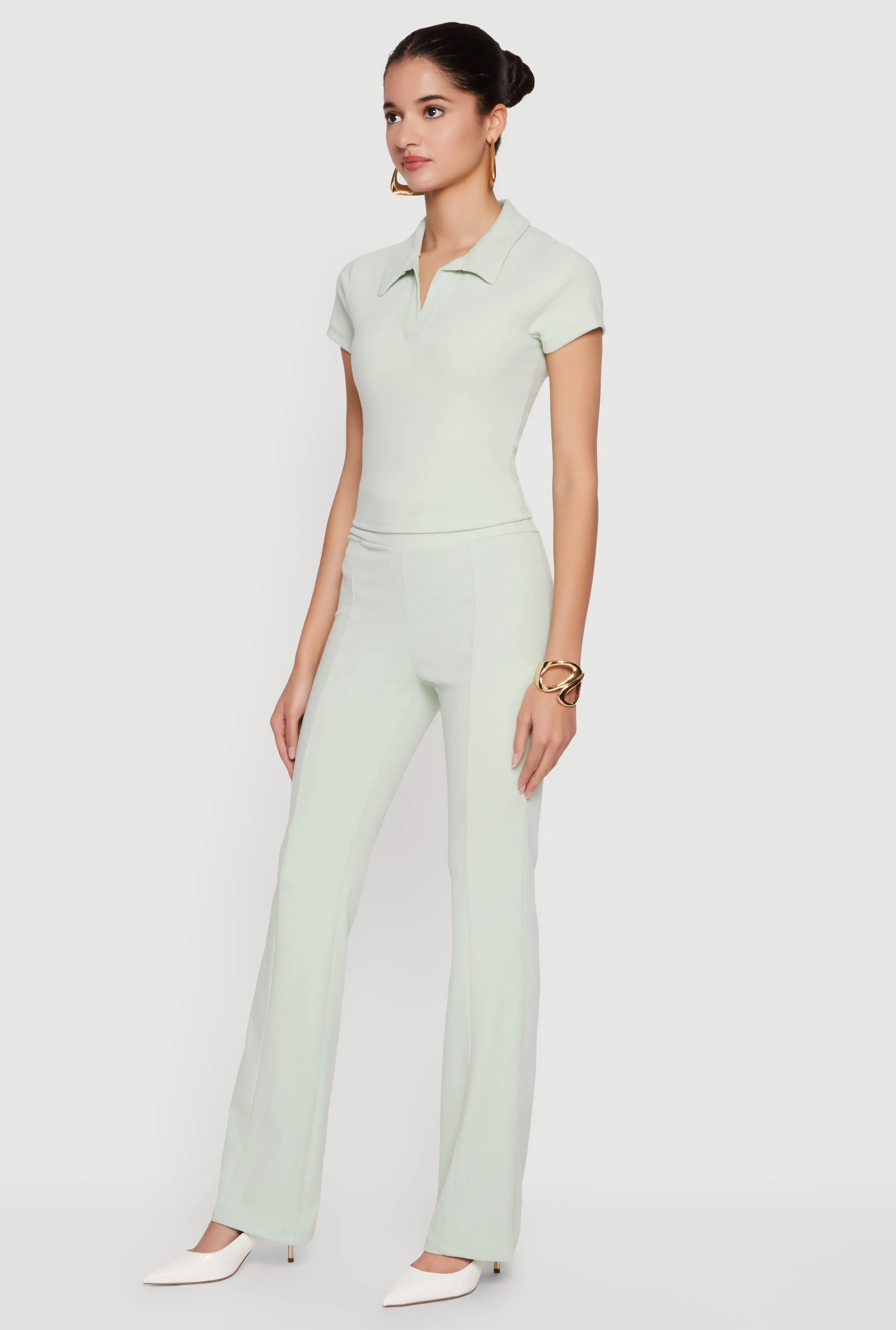 Brushed Rib Knit High Waisted Slim Leg Pants sold by Rainbow product image thumbnail 2