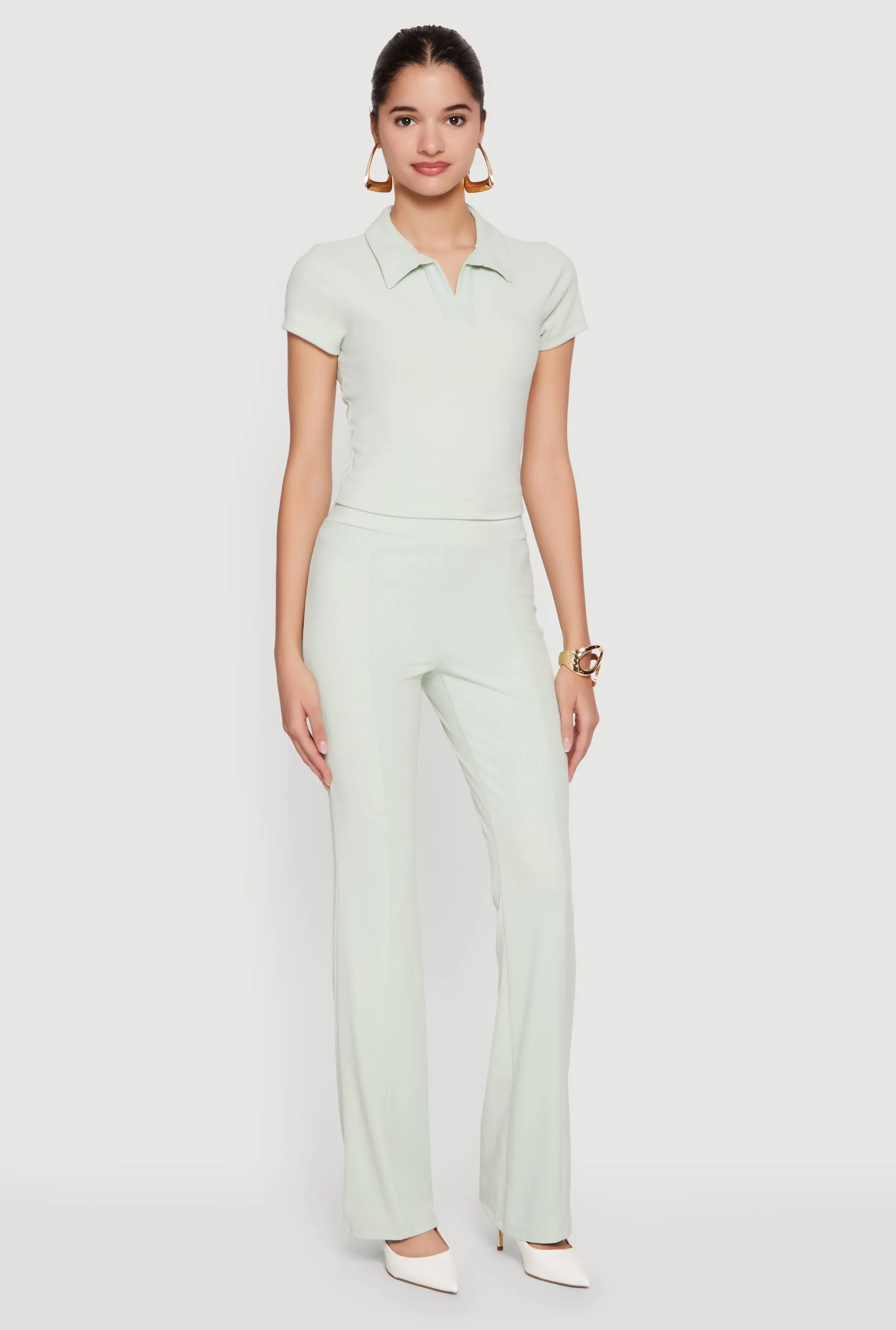 Brushed Rib Knit High Waisted Slim Leg Pants sold by Rainbow