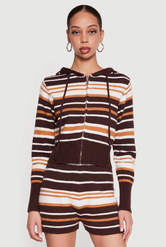 Striped Zip Front Hooded Sweater made by Daisy