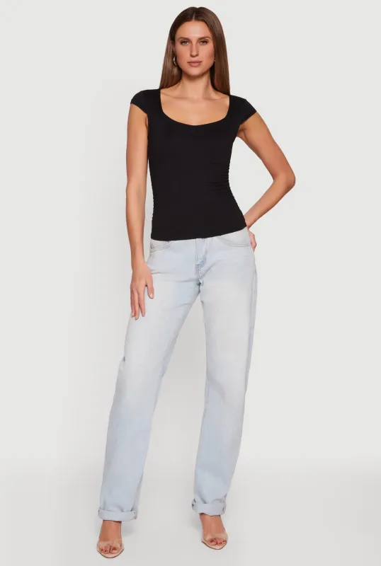 Solid Ruched Side Cap Sleeve Top made by Rainbow