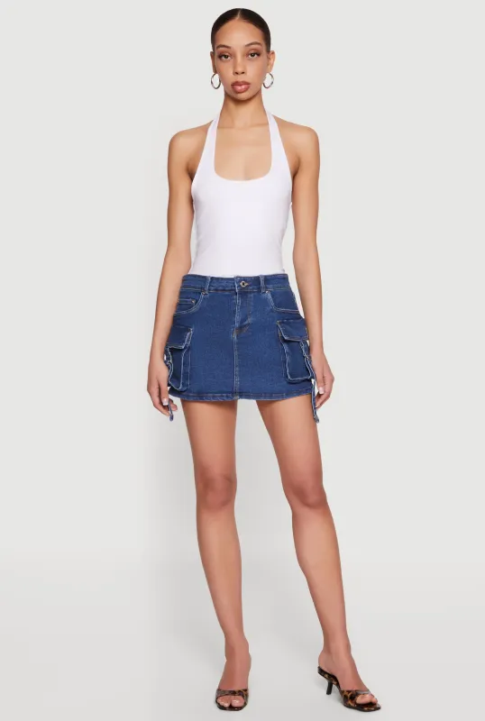 Mini Cargo Pocket Denim Skirt with Buckles made by Haute Monde