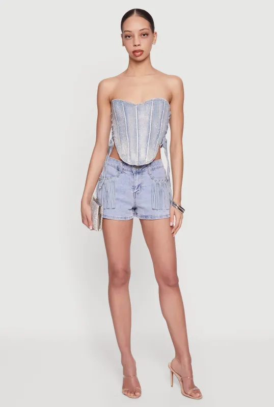 Rhinestone Denim Lace Up Side Cropped Corset Top made by Daisy